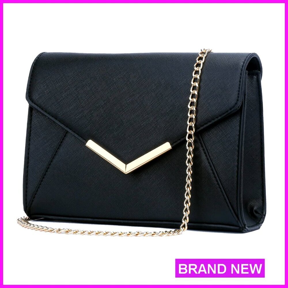 Elegant Faux Leather Evening Envelope Clutch Purse Foldover Bag for Party